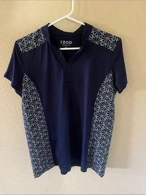 Izod Golf Navy Polo with White Geometric Panels